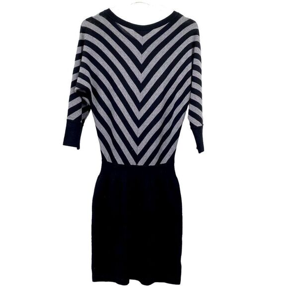 Loft Knit Chevron Dress, Black & Gray, Size S - Picture 3 of 6